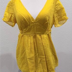 J. Crew Yellow V-Neck Flutter Sleeve Tunic